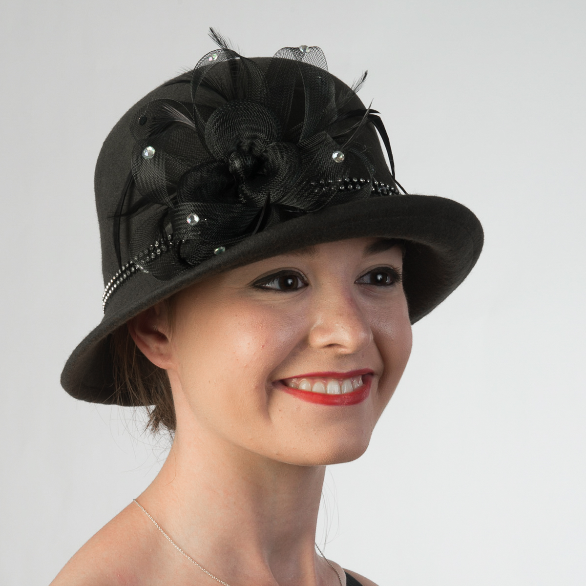 Black Small Derby-Stone-Crinoline Bow Hats-400633-BK- Sun